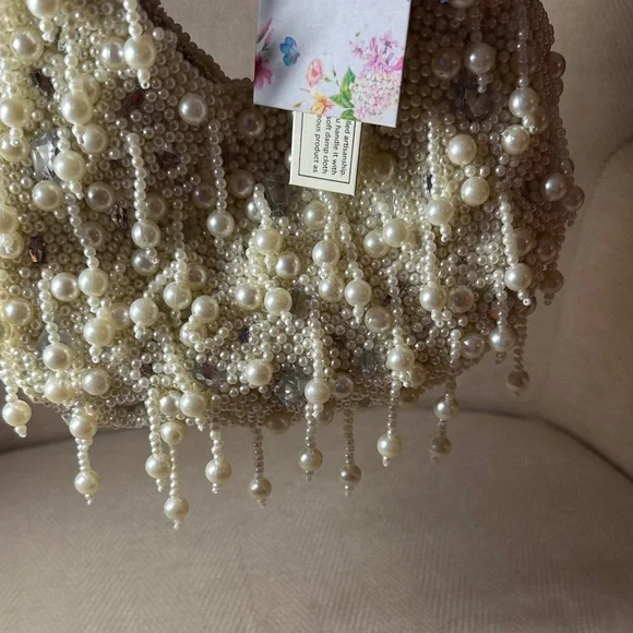 Handcrafted In India Pearl-Embellished White Mini Bag - Picture 4 of 10